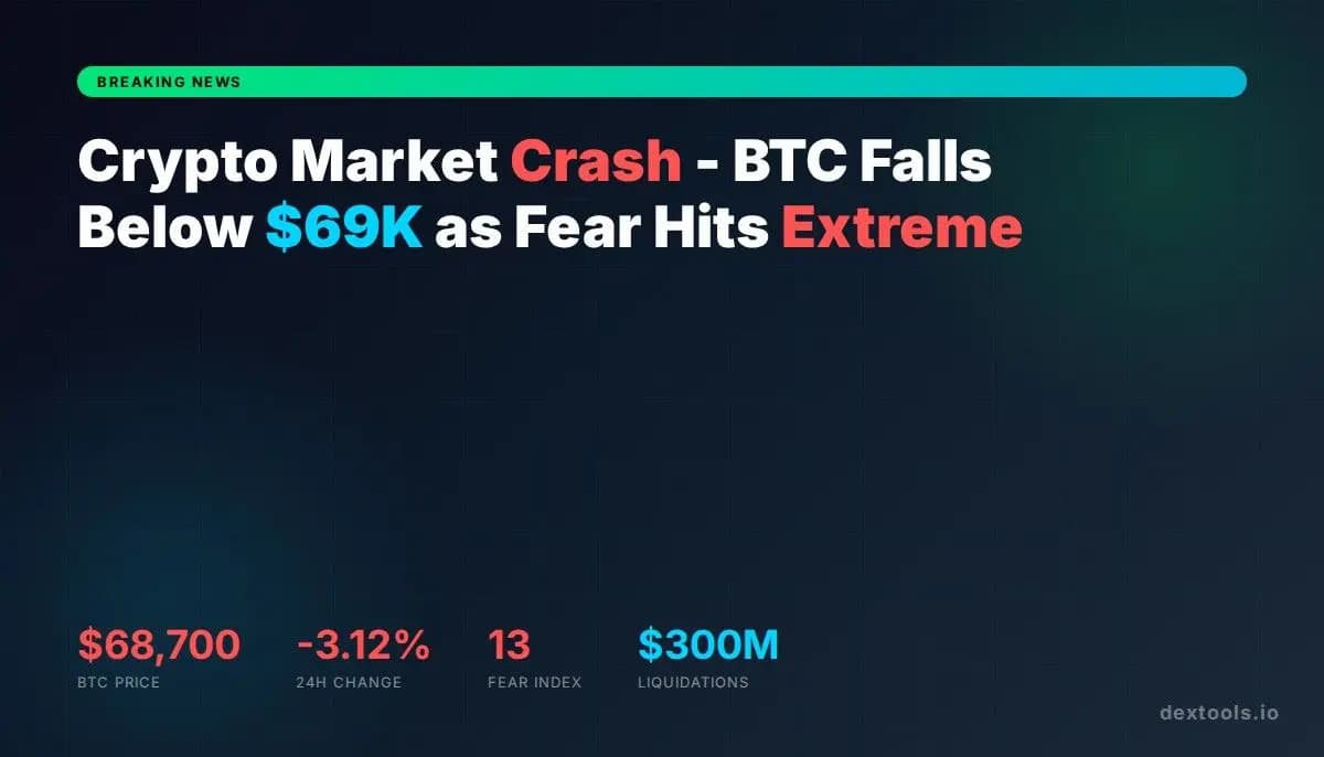 Crypto Market Crash: BTC Falls Below $69K as Fear and Greed Index Hits 13