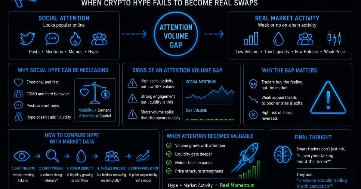 The Attention Volume Gap: When Crypto Hype Fails to Become Real Swaps