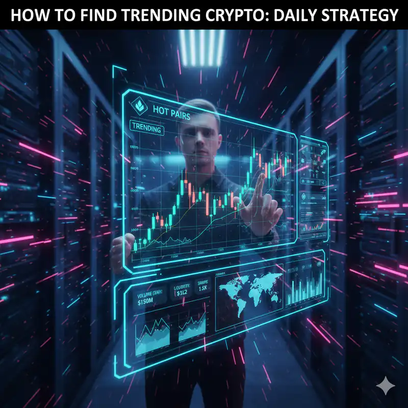 A person analyzing cryptocurrency trends on DEXTools, highlighting decentralized exchanges' role in identifying high-growth tokens.