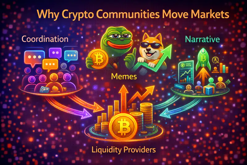 Crypto community rallying around a meme, illustrating the influence of collective sentiment on market movements.