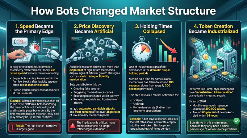 Machine wallets and trading bots revolutionizing the memecoin market dynamics and trading strategies.