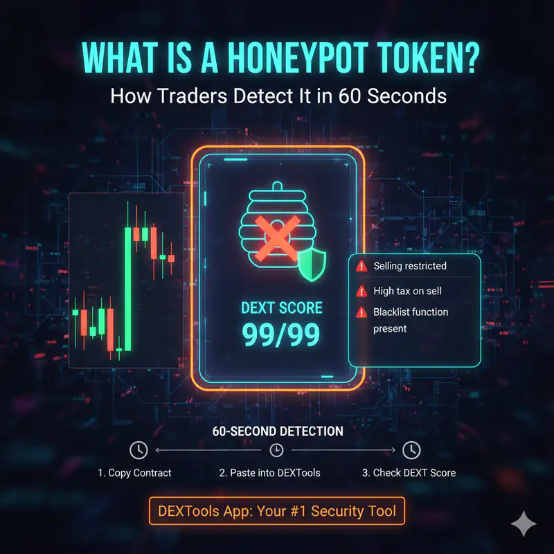 Illustration explaining Honeypot Tokens in DeFi, highlighting risks and detection methods for traders in 2026.