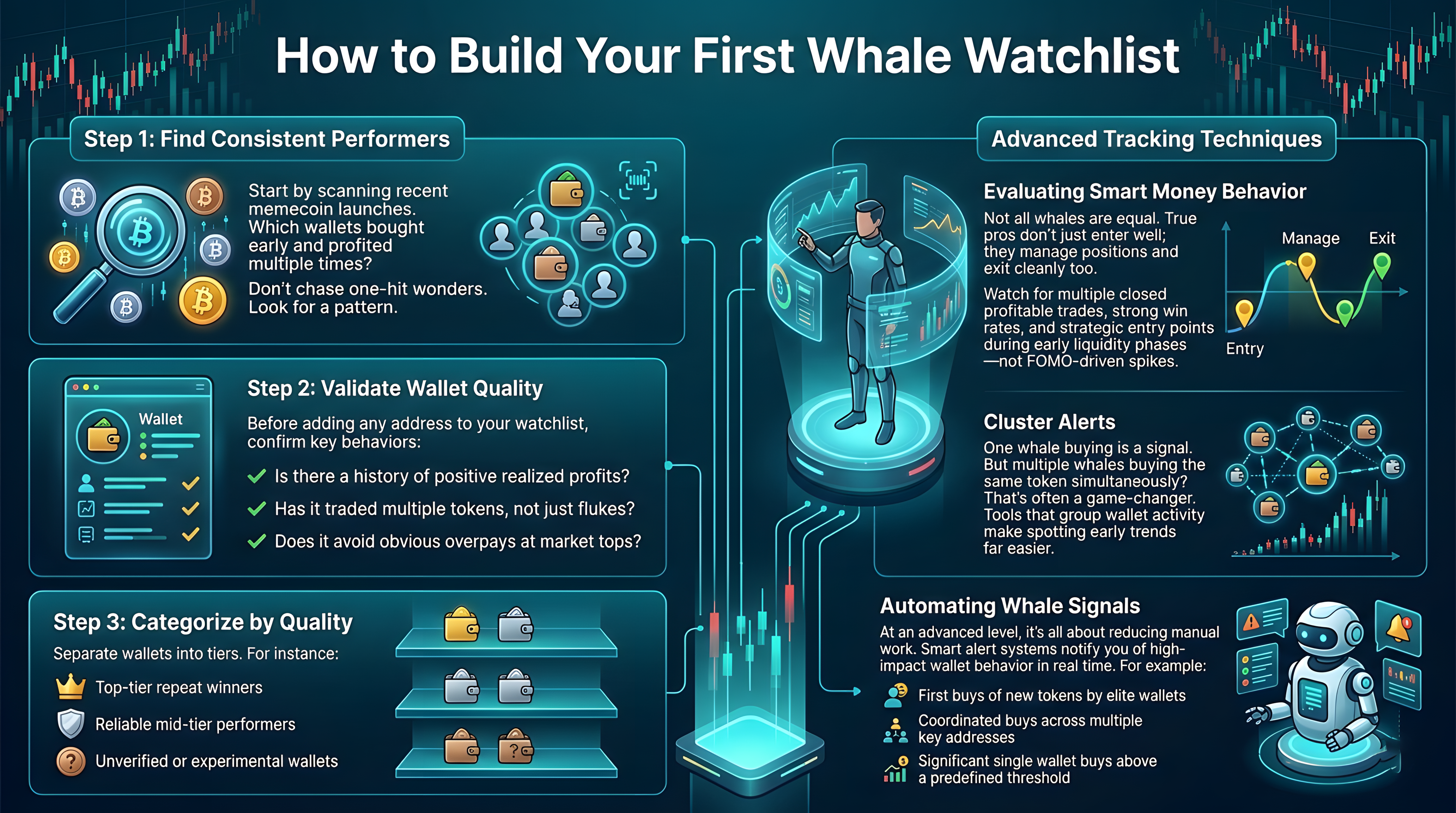 Whale wallet tracking tools for memecoins, showcasing analytics and insights for early investment opportunities in 2026.