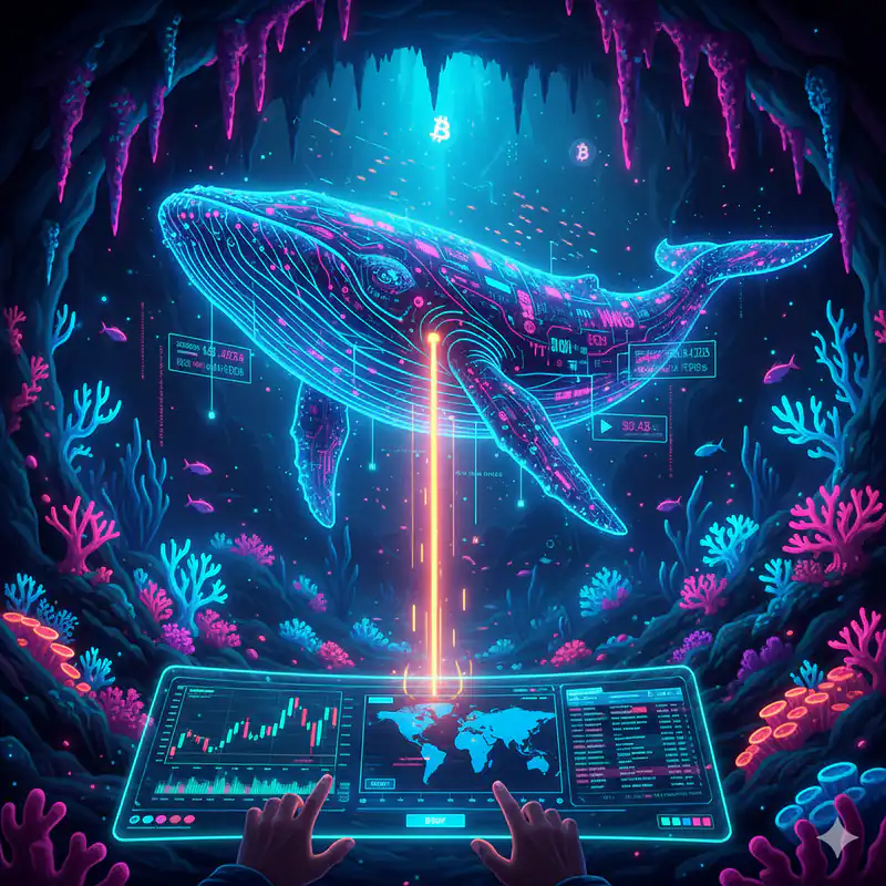 Infographic illustrating how to track whale wallets using DEXTools in decentralized finance (DeFi) for market insights.