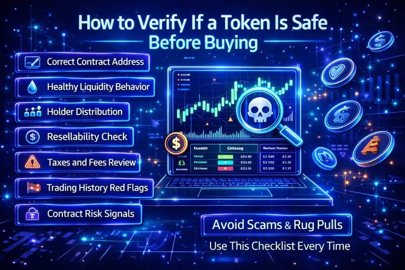 Image illustrating essential steps for verifying token safety before purchasing in cryptocurrency markets.