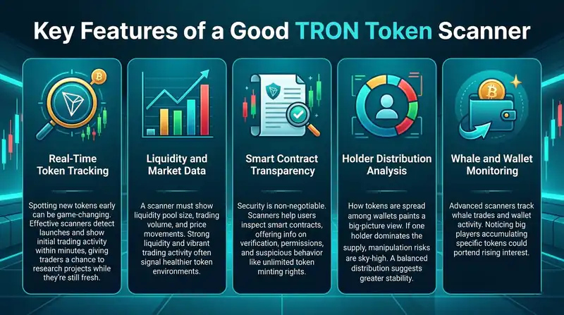 Key features of the best TRON token scanner for 2026, highlighting its role in the Web3 ecosystem.